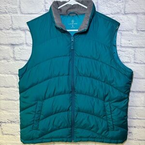 Lands End Turquoise Puffer Vest Down Feather Quilted Zip Up Womens XL 18 Outdoor